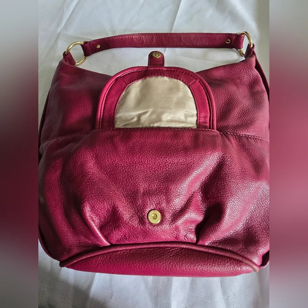 Michael Kors Burgundy Leather Hobo Bag with Gold Hardware